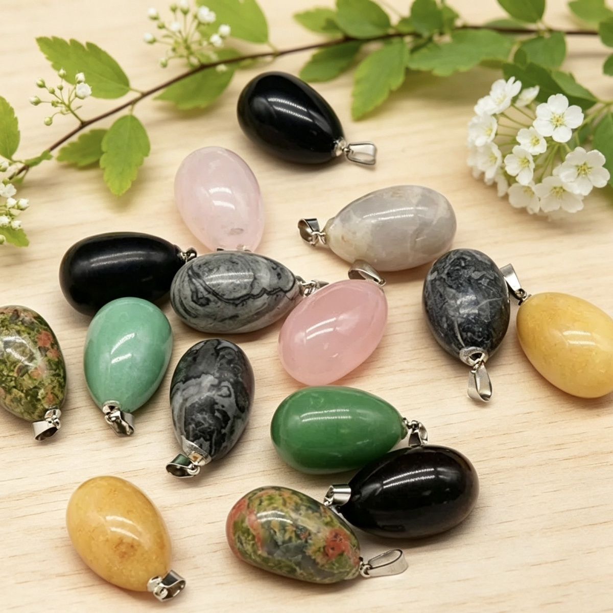 1579-30Mm pingente de ovo, ágata de cristal natural pingente de ovo de pássaro de pedra semipreciosa trabalho em andamento decoração colar DIY