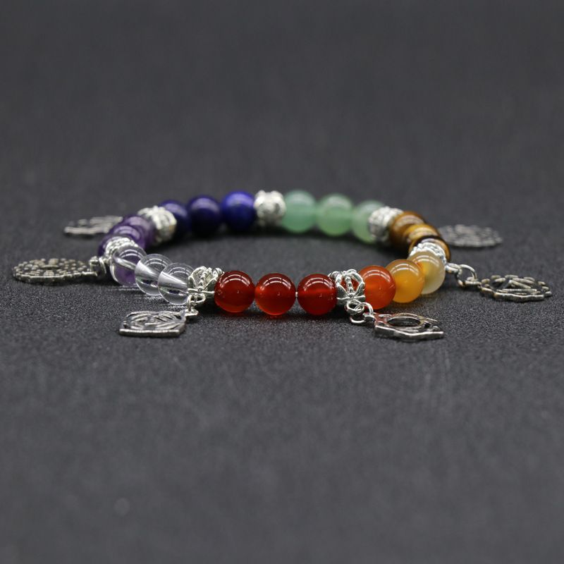 387-7Pulseira de chakra de pedra de cristal natural Chakela, joias de ioga, pulseira de pedra colorida de ágata de cristal.