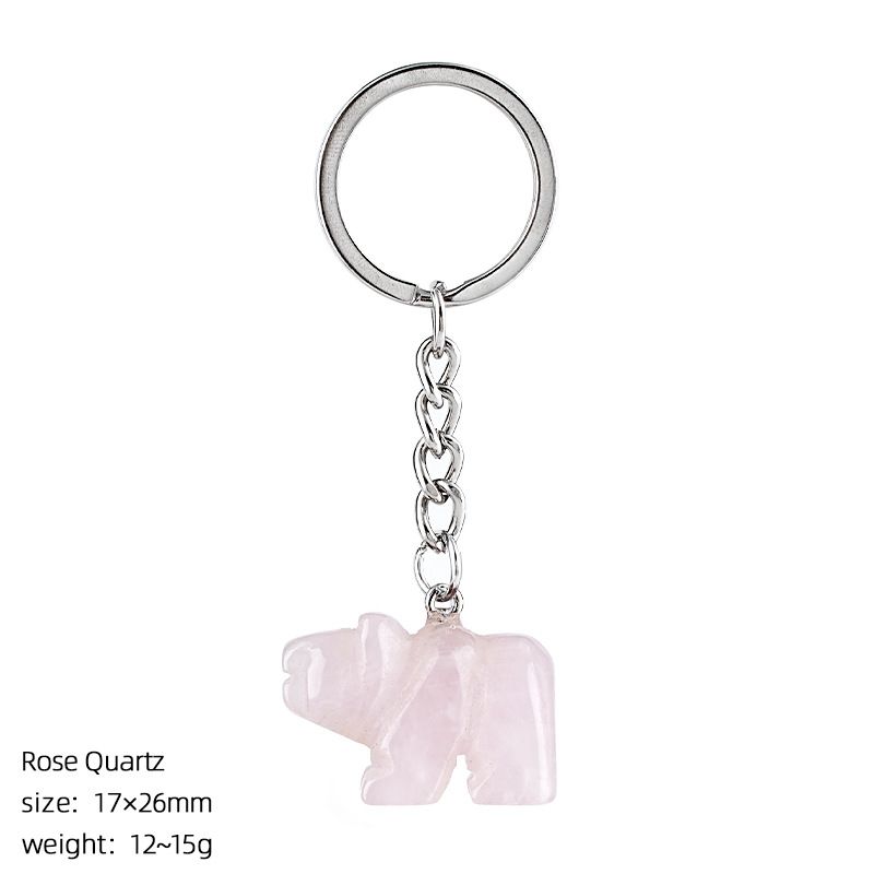 Pedra natural urso polar chaveiro criativo saco acessórios animais pedra cristal gravado urso pingente