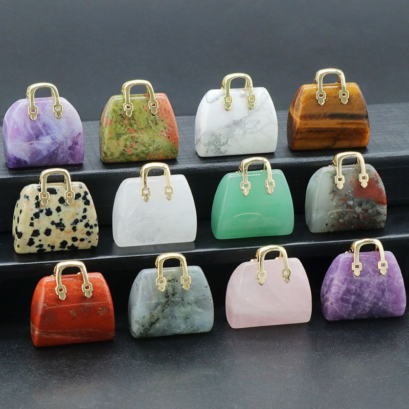 1710-Mini bolsa de pedra de cristal natural, pingente de ametista ins decoração de cristal em pó de vento criatividade