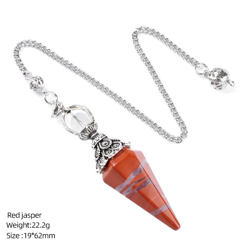1412 Pingente de pêndulo de cristal natural Receptáculo de prata antiga Yoga Meditação Hexagonal Cone Frequência ajustável Pêndulo de pedra natural