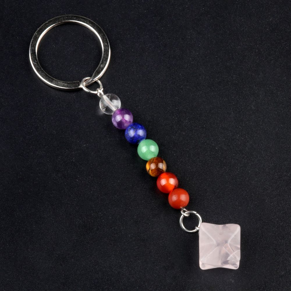1937-Pedra colorida de cristal natural ágata Kaba chaveiro estrela, pingente de hexagrama tridimensional Merkaba.