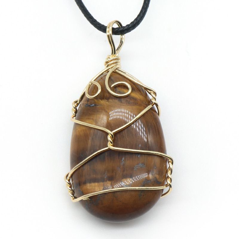 Ágata de cristal natural, pedra semipreciosa, pingente de enrolamento de gota de água, jade Dongling de cristal em pó, colar de pedra olho de tigre.