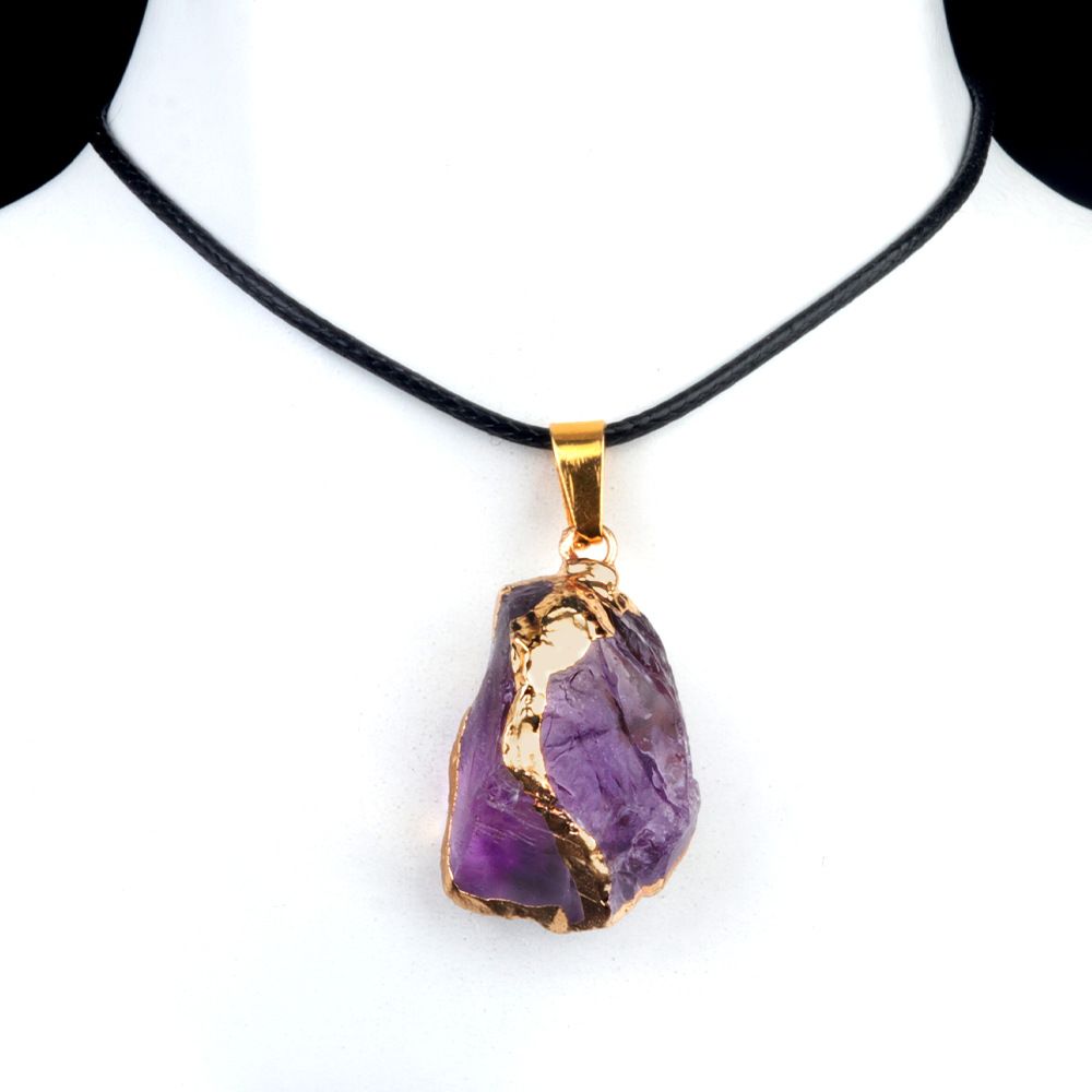 1903-25 ~ 35Mm ametista pedra bruta dourada pingente amarelo rosa branco cristal pedra colar irregular