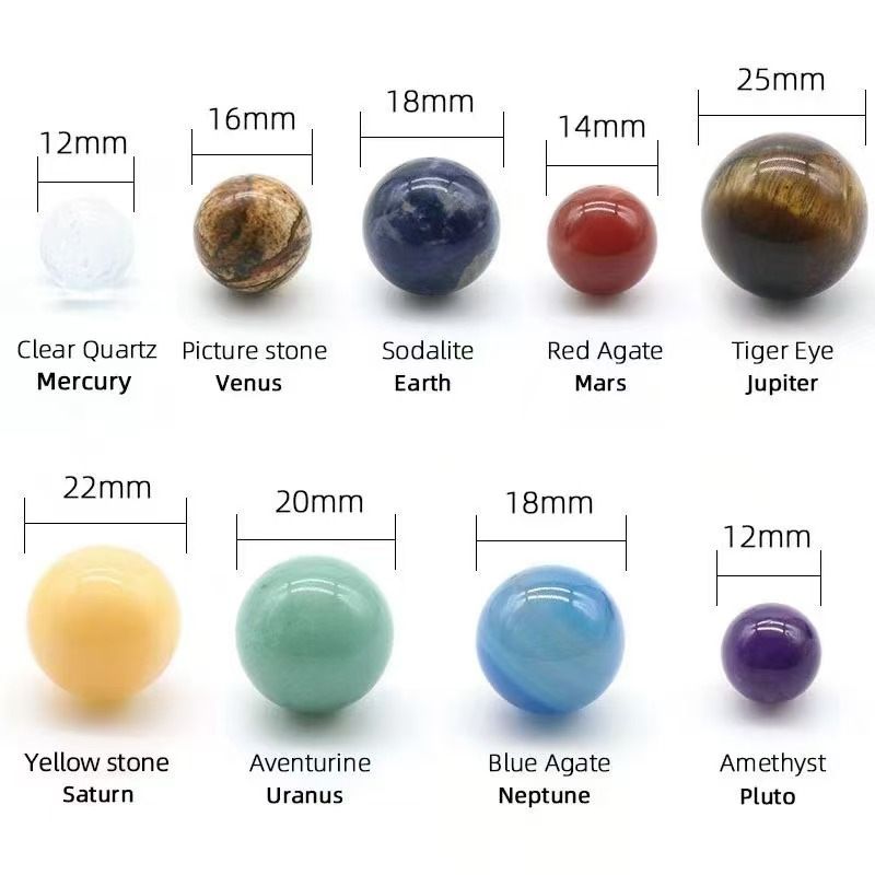 1264-Pedra de cristal natural nove planetas universo galáxia sistema solar planeta ciência planeta conjunto ensino