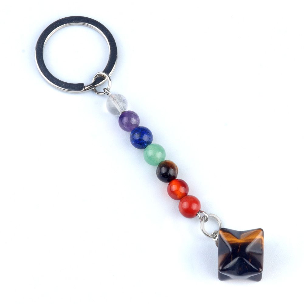 1937-Pedra colorida de cristal natural ágata Kaba chaveiro estrela, pingente de hexagrama tridimensional Merkaba.