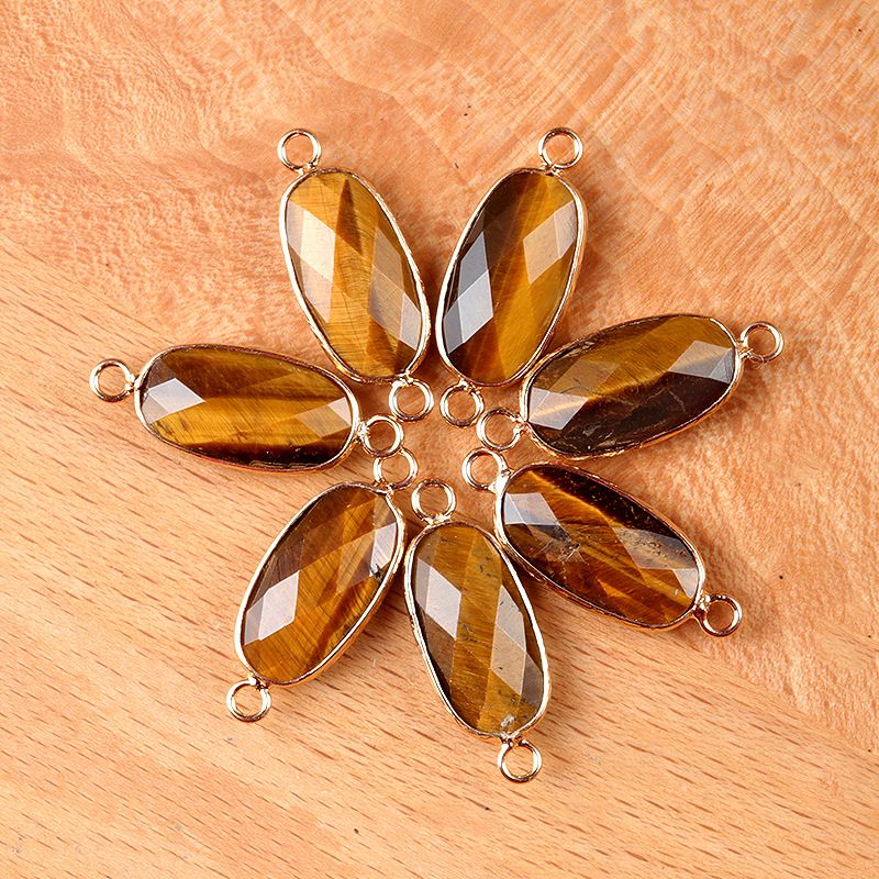 1636-Cristal Natural Oval Corte Duplo Pingente De Buraco Duplo Diy Acessórios Colar Brincos Acessórios Conector