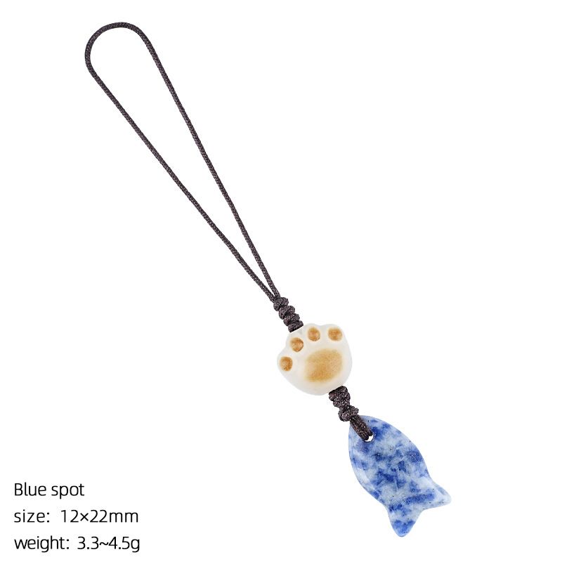 2431 Pingente de peixe pequeno de cristal natural bolsa de chave de telefone celular decoração de pedra natural gato bonito garra pingente de peixe pequeno