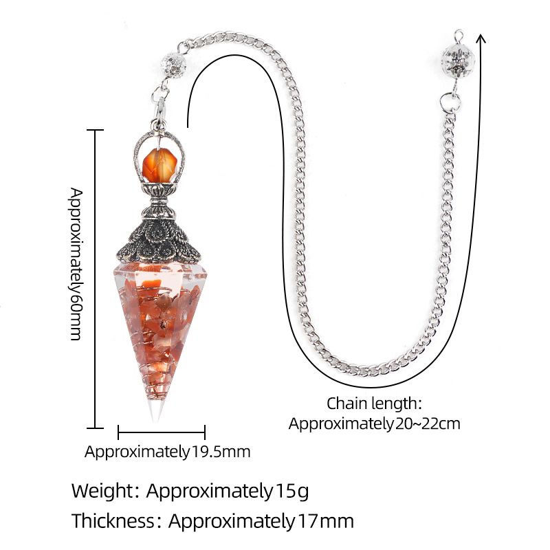 Pêndulo de cristal natural Pêndulo de resina de cone hexagonal de prata antiga envolto em epóxi