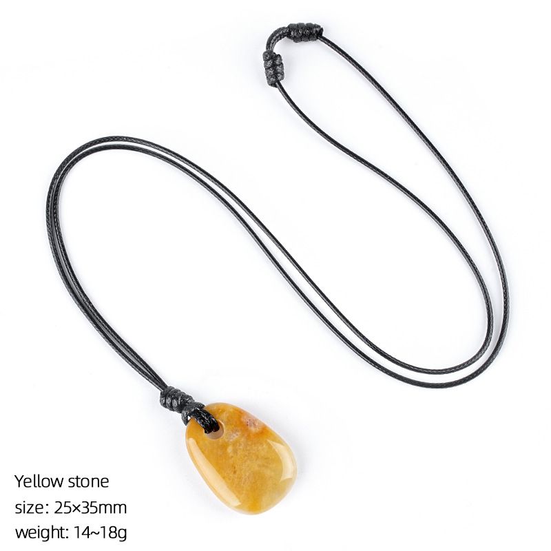 Colar de cristal natural, joias de corrente de suéter versátil retrô, corda trapezoidal tecida à mão com orifício grande, pingente de pedra áspera.