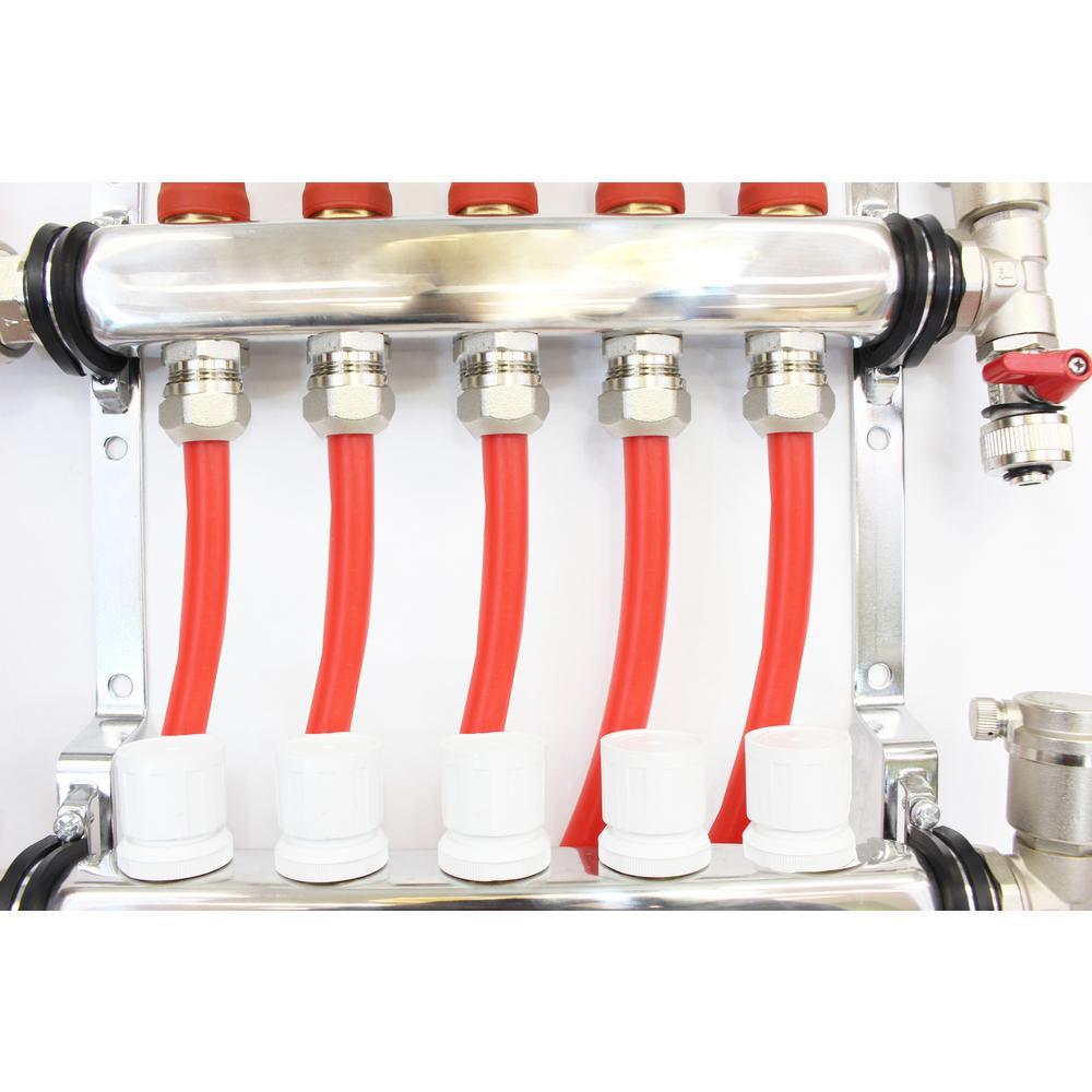 1 in. NPT Inlet x 1/2 in.  Stainless Steel Compression Connection 6-Outlet Radiant Heating Manifold