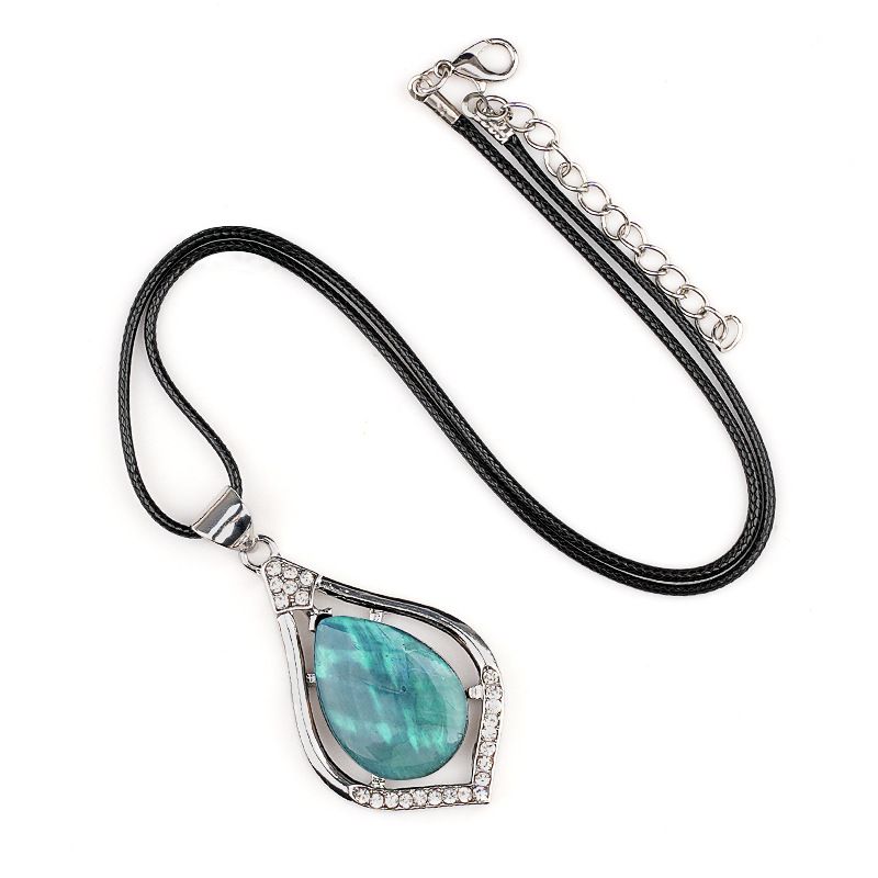 Pingente de gota de água de cabeça de pedra semipreciosa de cristal natural, liga incrustada de pedra preciosa, colar de pingente DIY de concha de abalone.