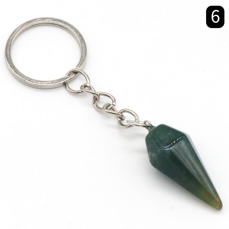 Chaveiro de cone hexagonal de pedra de ágata de cristal natural, pingente de joias de bolsa.