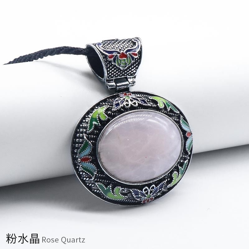 Cristal ágata liga de pedra semipreciosa oval incrustada pingente de pedra preciosa artesanato em óleo, colar exagerado