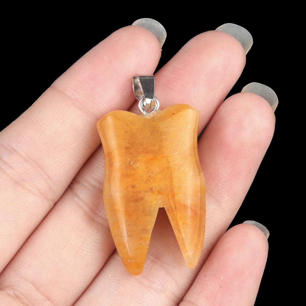 1919-32Mm pingente de dente de pedra de cristal natural de ágata colar DIY pingente de jóias material