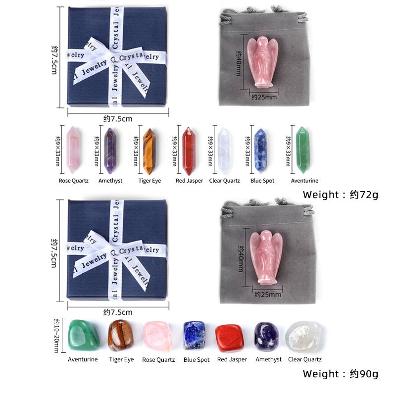 1746-Pink Crystal Angel Colorful Hexagonal Pillar Set, Irregular Seven-Pulse Rolling Stone 7 Set Gift Box - Menor Preço em Brasil