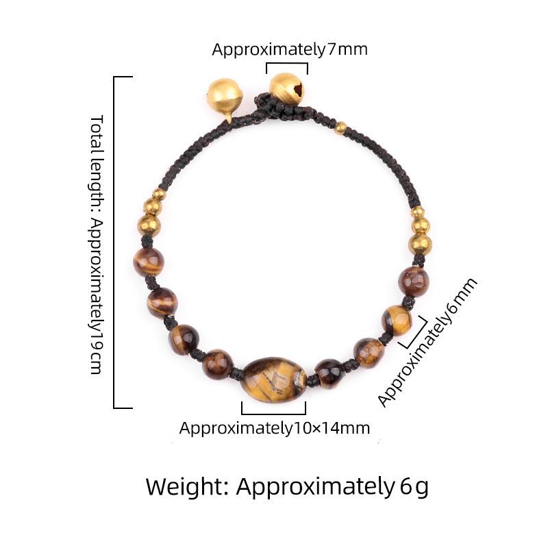 2048-Pulseira trançada de sino de cobre de ametista natural, pedra de olho de tigre em pó de cristal Dongling pulseira oval de jade.