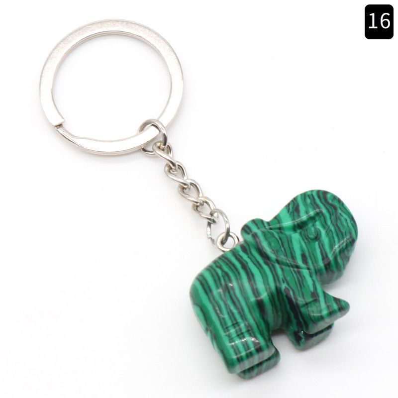 Pingente de chaveiro de elefante com cabeça de ágata de cristal natural, pingente de bolsa de elefante gravada tridimensional.