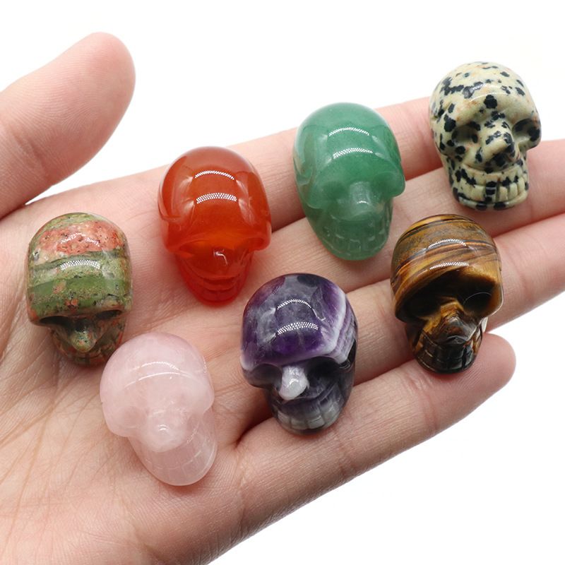1554-25Mm Crânio de Ágata de Cristal Natural Esculpido Fantasma Cabeça Cerca De 1 Polegada Crânio Pequeno Ornamento De Halloween