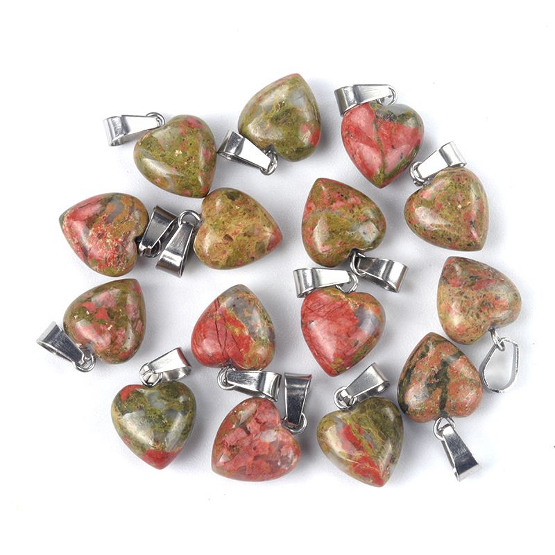 1676-13Mm pingente de amor, pingente de amor de pedra de cristal de ágata natural DIY colar em forma de coração acessórios de jóias