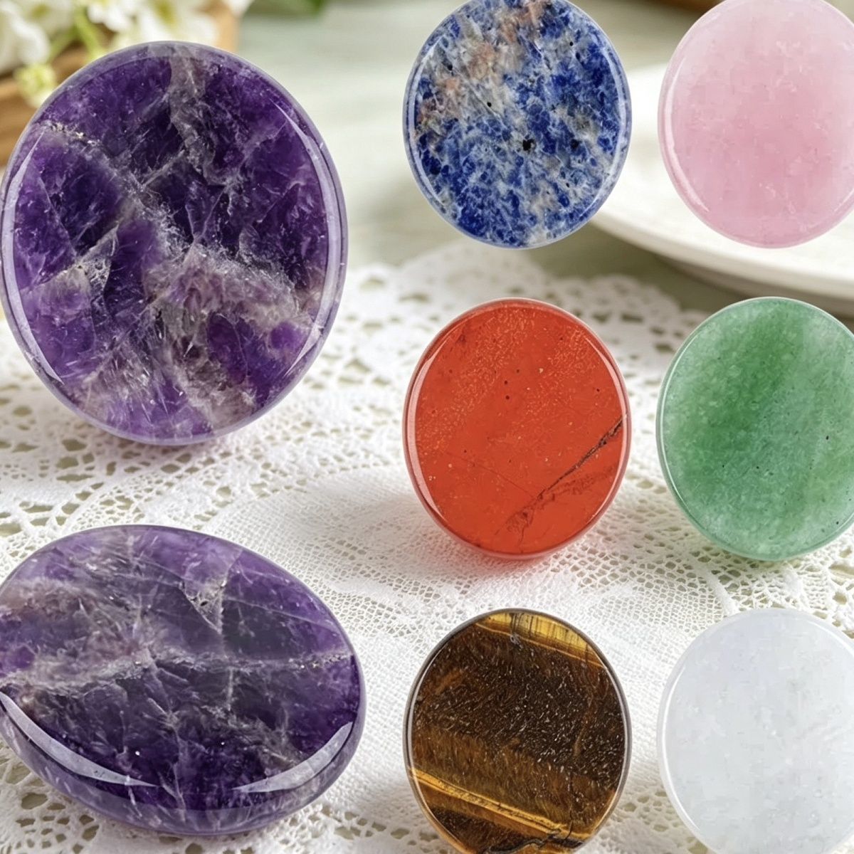 42 * 48Mm disco oval de pedra natural criativo artesanal DIY suporte de telefone celular geladeira adesivo letras runa acessórios
