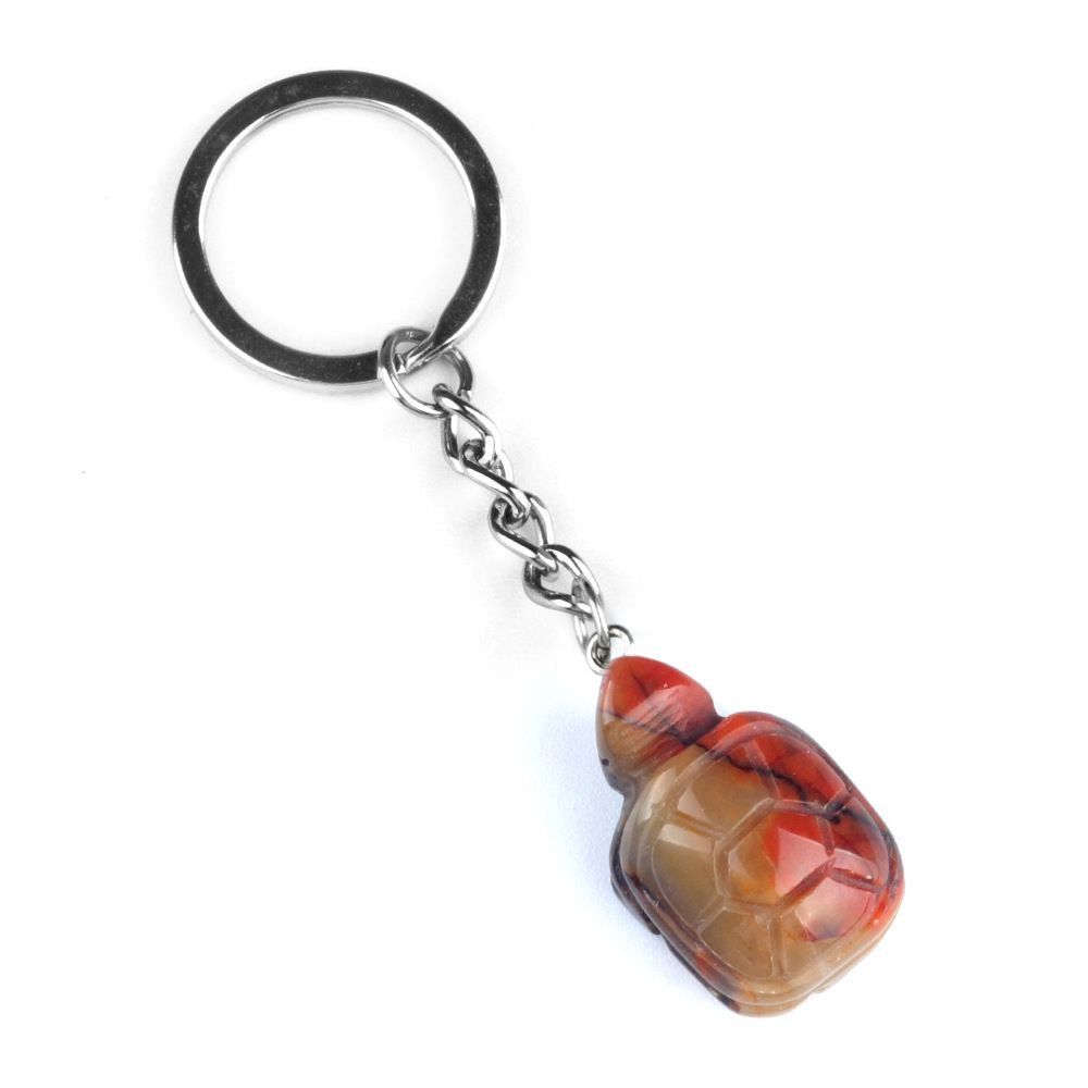 1944-Chaveiro de tartaruga pequena, agate de cristal pingente de chave de animal gravado em pedra semipreciosa