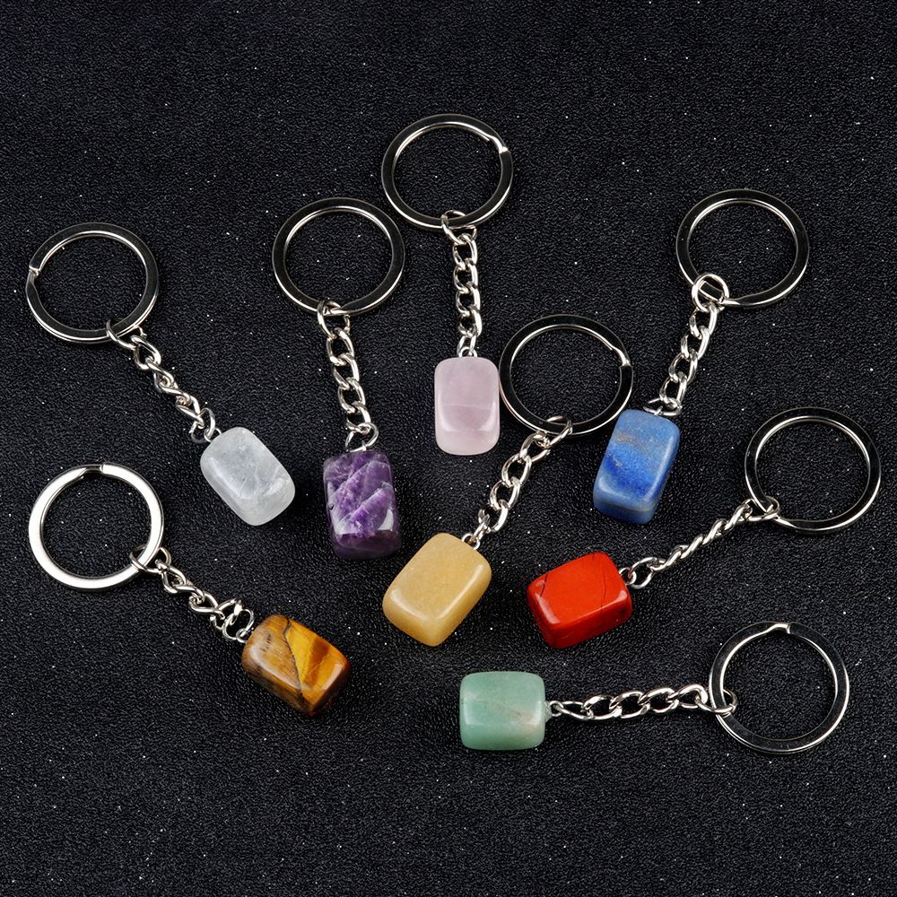 1788-Cristal Colorido Pedra Irregular 16mm Chaveiro Quadrado Comprido DIY Gem Pingente Opala