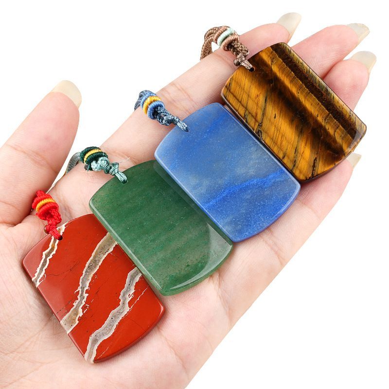 Pingente de marca retangular de jade de cristal natural seguro colar de jóias estilo chinês local cênico atacado