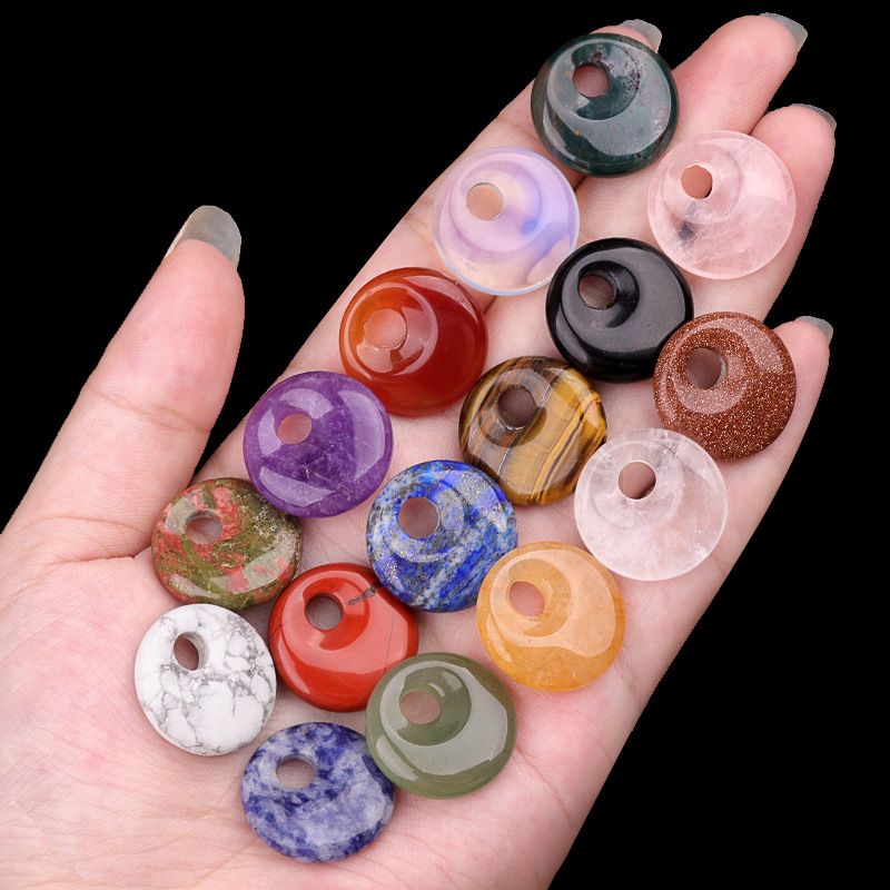 2303-20mm Pedra de Cristal Natural com Furo de Paz Pingente Fivela Princesa Acessório Nostálgico DIY