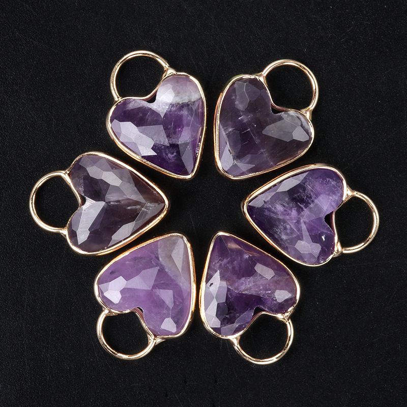 1729-18Mm pingente de bainha de amor de ametista, pingente de coração de pêssego de cristal natural colar de clavícula em forma de coração DIY