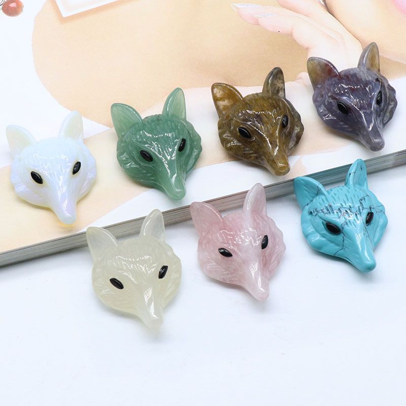 Pingente de raposa de cristal em pó 4CM venda quente, ágata de cristal semi-preciosa pedra gravada cabeça de raposa DIY acessórios de jóias