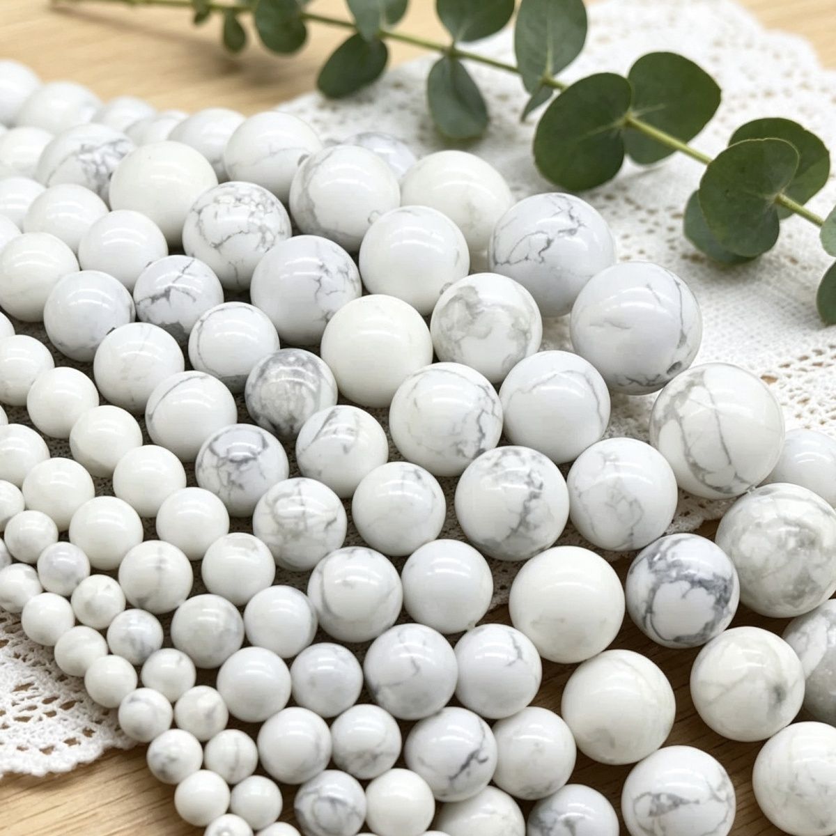 220-Howlite White Pine Miçangas Redondas Grânulos Soltos 4-12mmdiy Pedra Frisada Acessórios Jóias Atacado Pedra Natural
