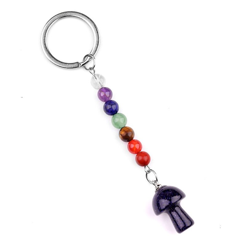 1469-Chave pingente de cristal natural colorido pedra 2cm cogumelo chaveiro saco acessórios presente atacado
