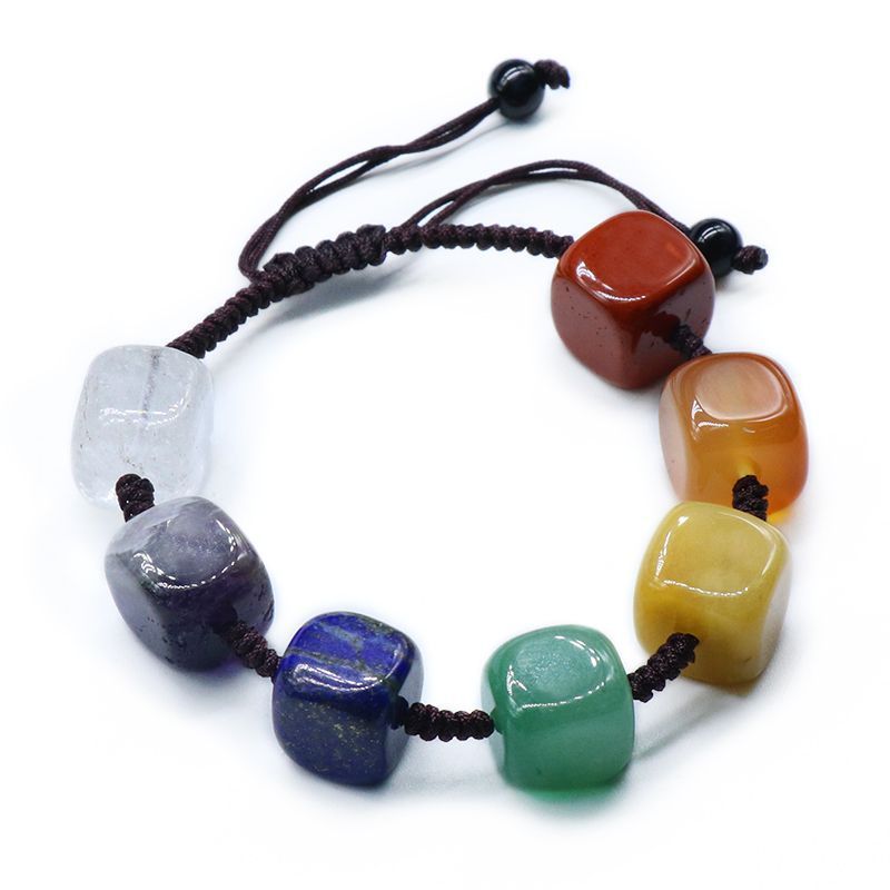 789-Pulseira quadrada de pedra colorida tecida à mão, jóias de pedra de cristal de ioga