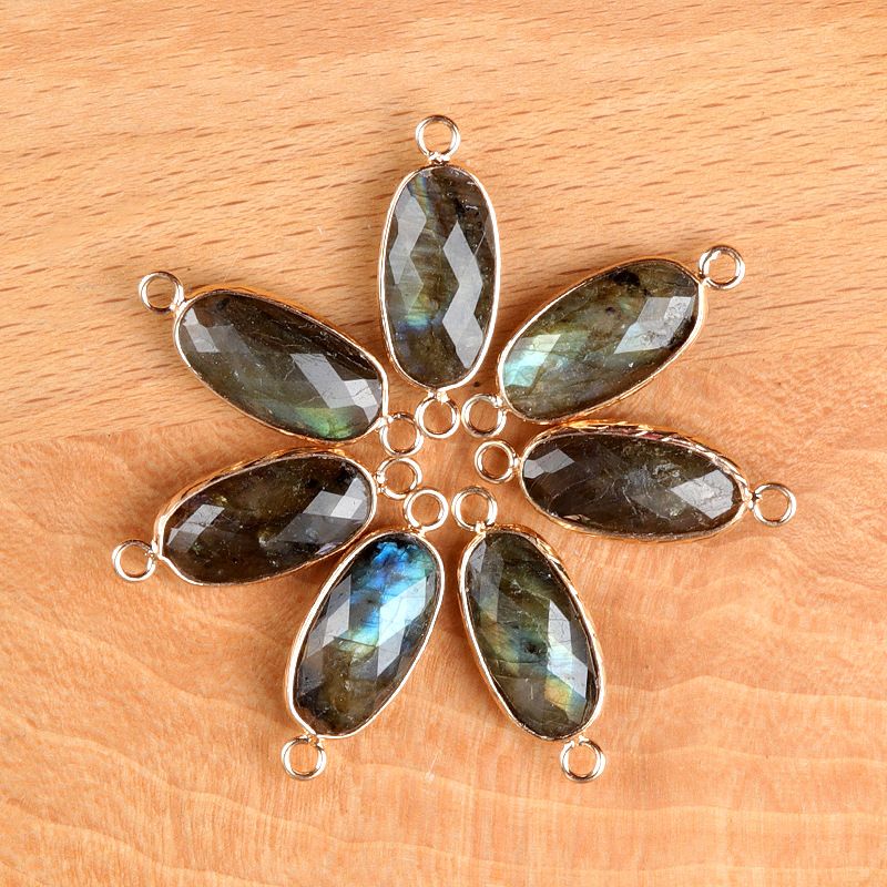 1636-Cristal Natural Oval Corte Duplo Pingente De Buraco Duplo Diy Acessórios Colar Brincos Acessórios Conector