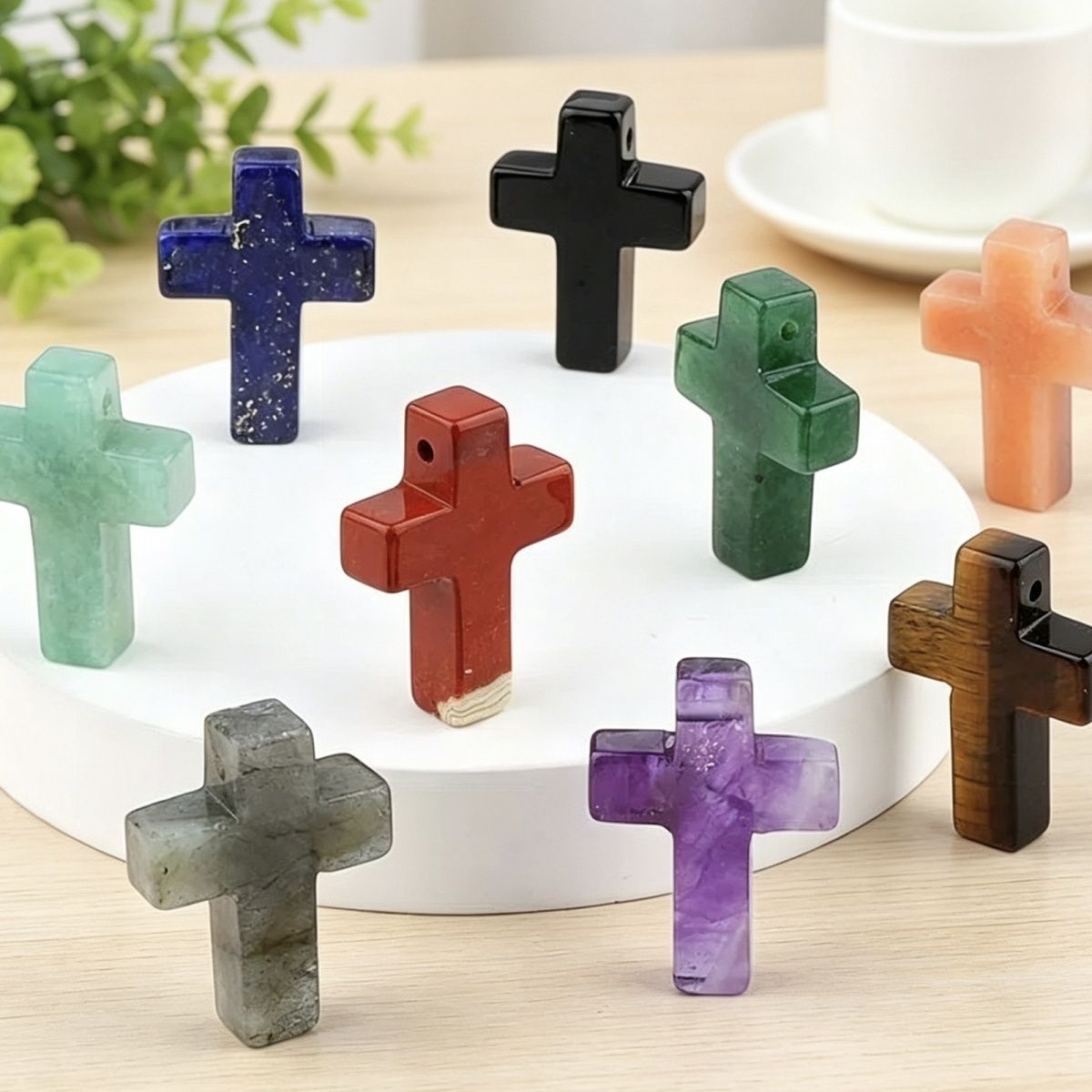 Pó de pedra natural de cristal cruz pingente pingente colar de jóias DIY acessórios