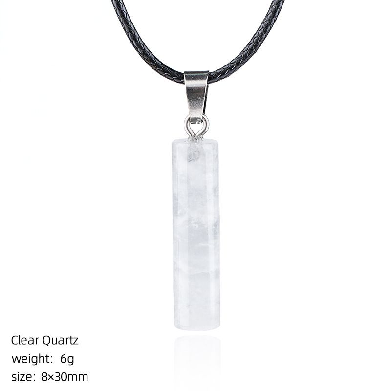 Colar cilíndrico de cristal natural 30Mm transfronteiriço europeu e americano estilo simples ágata escultura em pedra bruta pingente cilíndrico de pedra preciosa