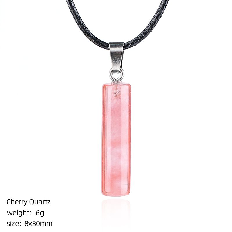 Colar cilíndrico de cristal natural 30Mm transfronteiriço europeu e americano estilo simples ágata escultura em pedra bruta pingente cilíndrico de pedra preciosa