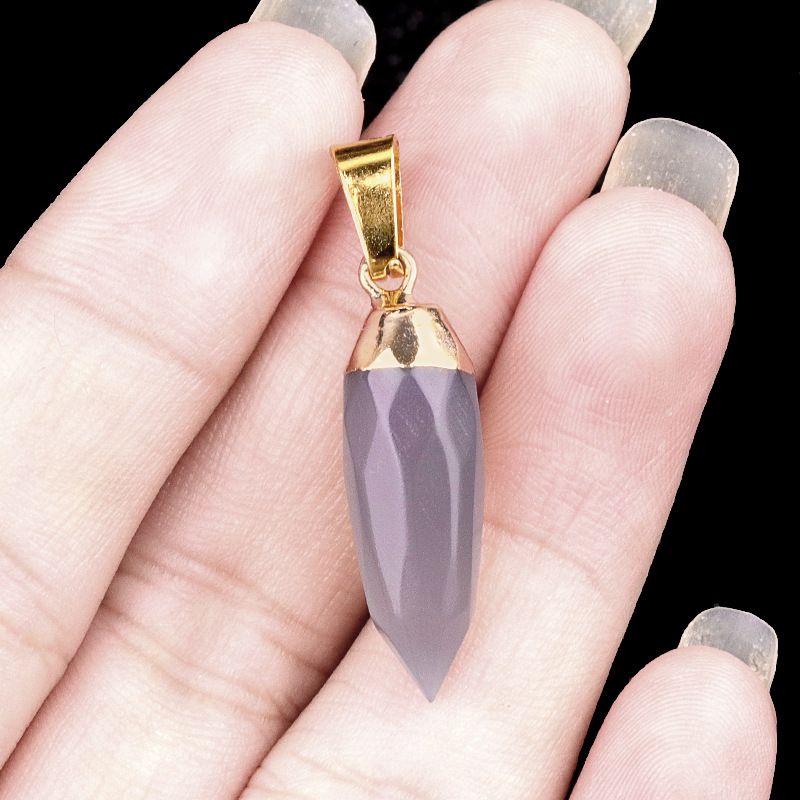 2092-Ametista ágata pedra bala cortada pingente cabeça dourada pequena pimenta DIY colar acessórios