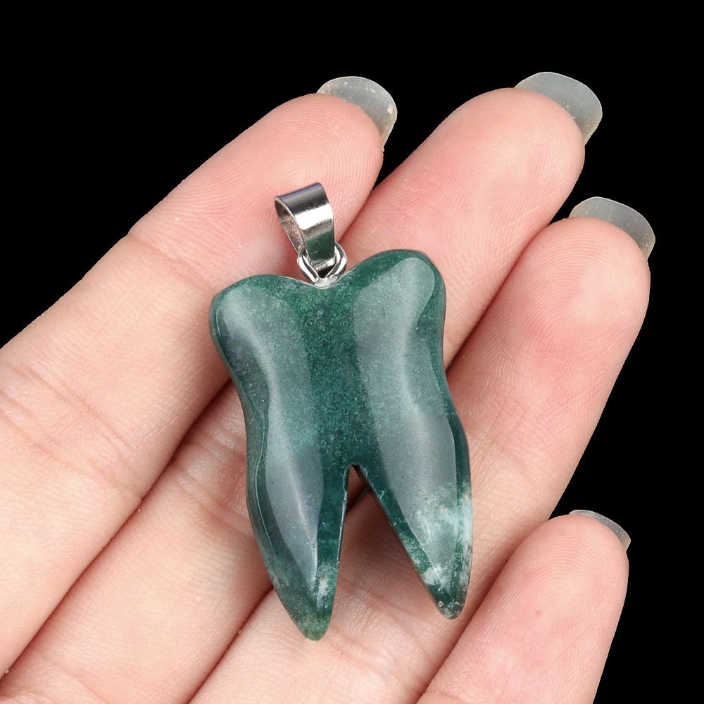 1919-32Mm pingente de dente de pedra de cristal natural de ágata colar DIY pingente de jóias material