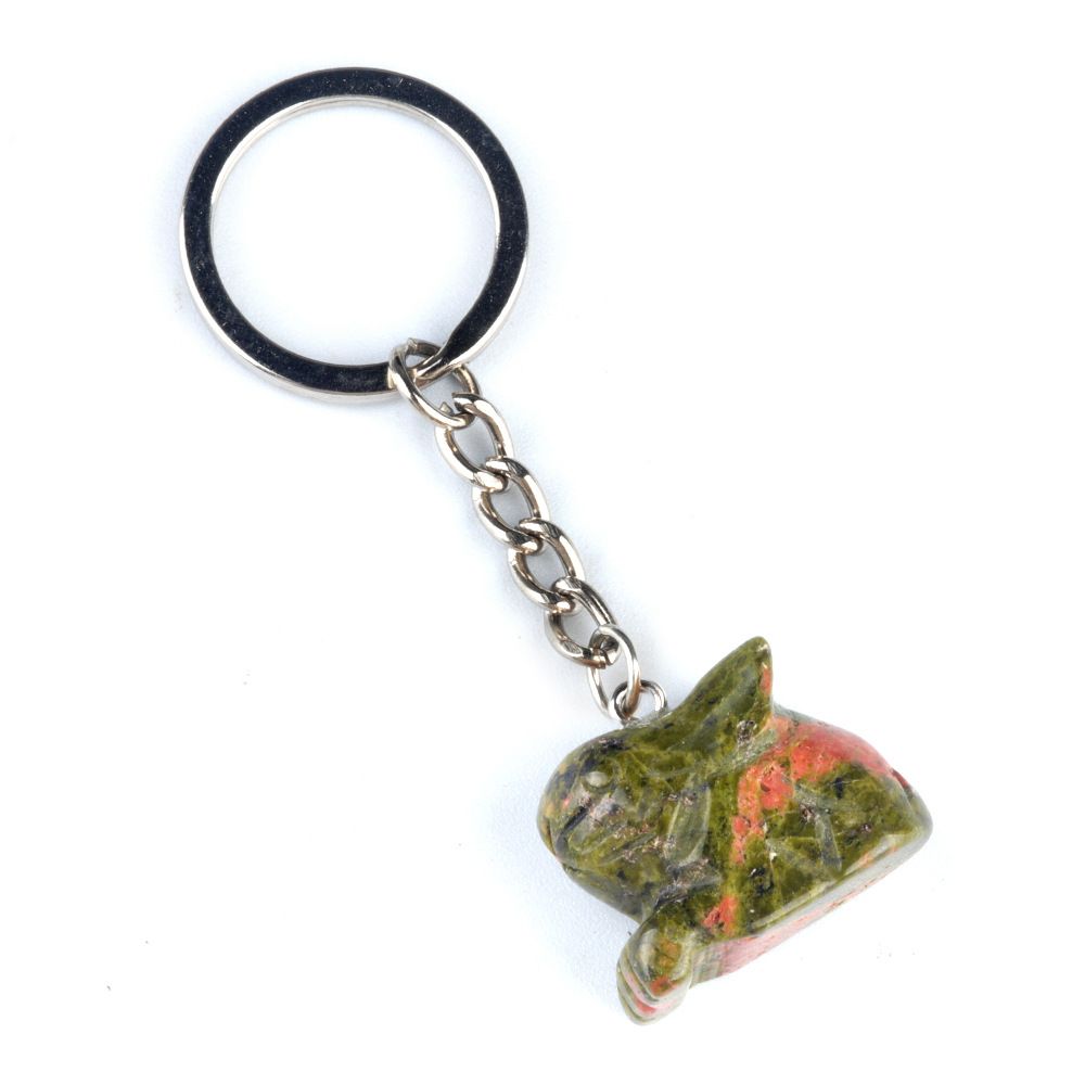 Chaveiro de coelho de 1950, pingente de chaveiro de animal gravado em pedra de ágata de cristal.