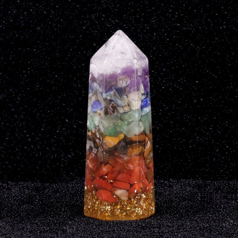 1323-Colunas hexagonais de resina de cascalho colorido de ágata de cristal, pequenos ornamentos de chakra, artesanato de decoração para casa
