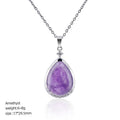 Pingente de gota de água de cristal natural popular com corrente de clavícula incrustada de cobre diamante colar de gota de água de ametista natural
