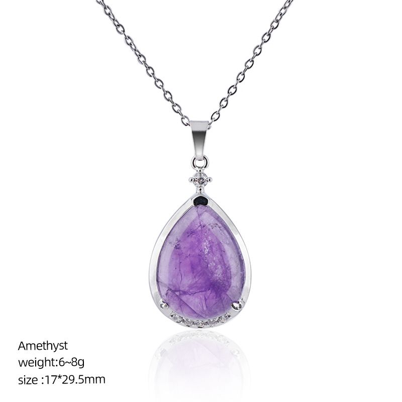 Pingente de gota de água de cristal natural popular com corrente de clavícula incrustada de cobre diamante colar de gota de água de ametista natural