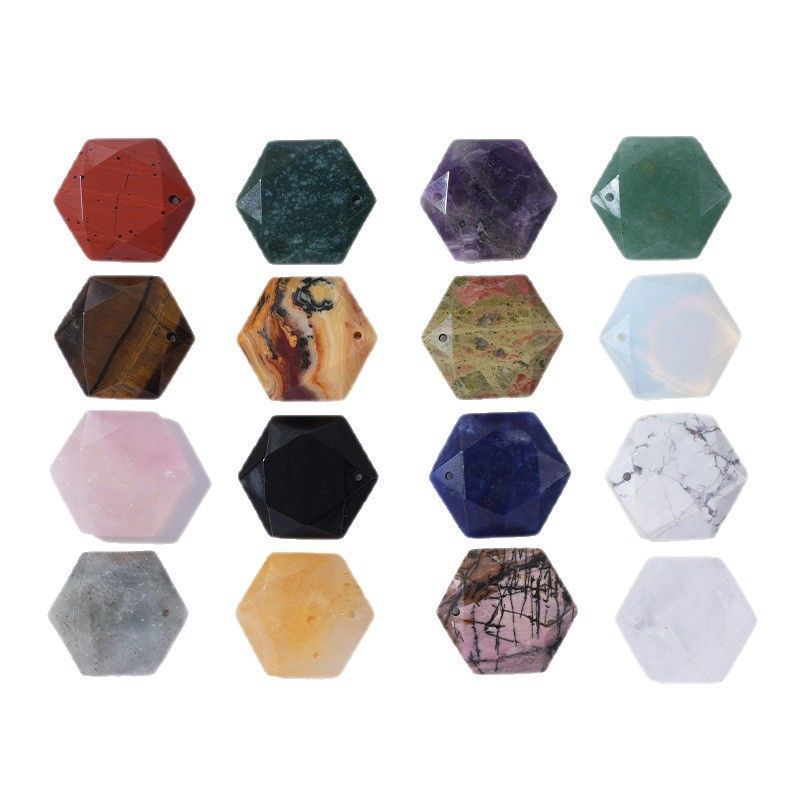 Acessórios de pingente de hexagrama de cristal natural Agate perfurado corte geométrico grande satélite colar de pedra