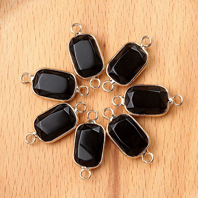 1637-Pingente de retângulo de furo duplo de cristal natural Acessórios de joias DIY Pulseira de colar Acessórios Conector