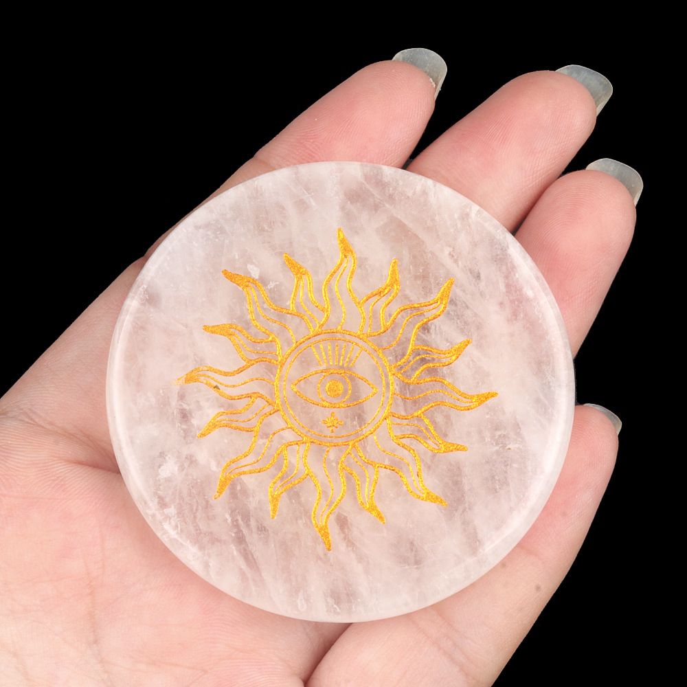 1921-Cristal branco 55mm redondo plano gravura árvore da vida estrelas lua pedra almofada enfeite de artesanato DIY