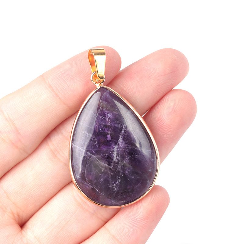 1708-25X35 pingente de bainha de gota de água grande, colar de gota de água de cobre de pedra de ágata de cristal natural galvanizado em ouro.