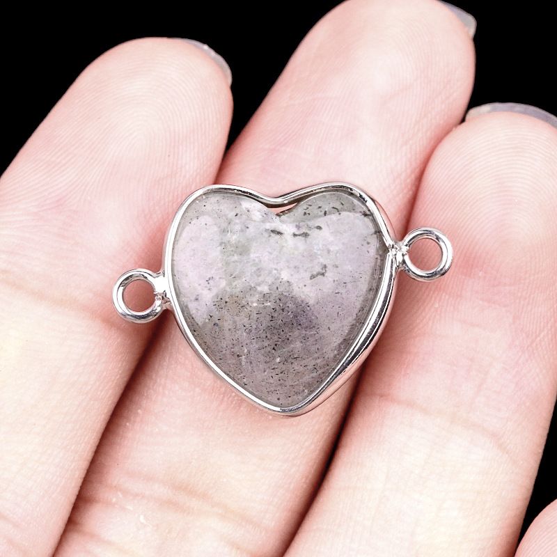 2026-15Mm conector de bainha de amor, pedra semi-preciosa natural amor duplo orifício de suspensão acessórios de jóias DIY