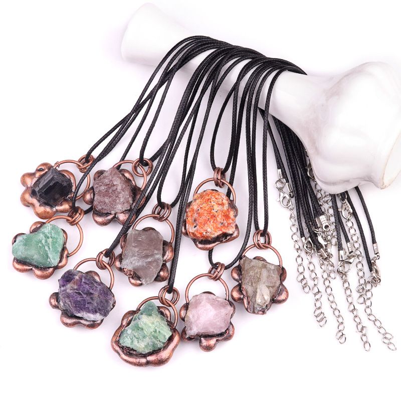 2161-Estilo retrô incrustado cristal ágata pedra semipreciosa colar pingente de pedra áspera moda versátil jóias